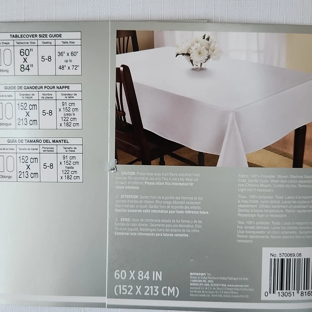 White Rectangular Tablecover, 60x84 New